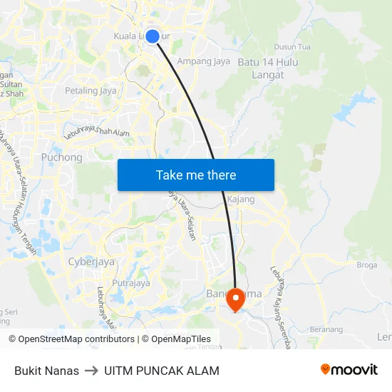 Bukit Nanas to UITM PUNCAK ALAM map