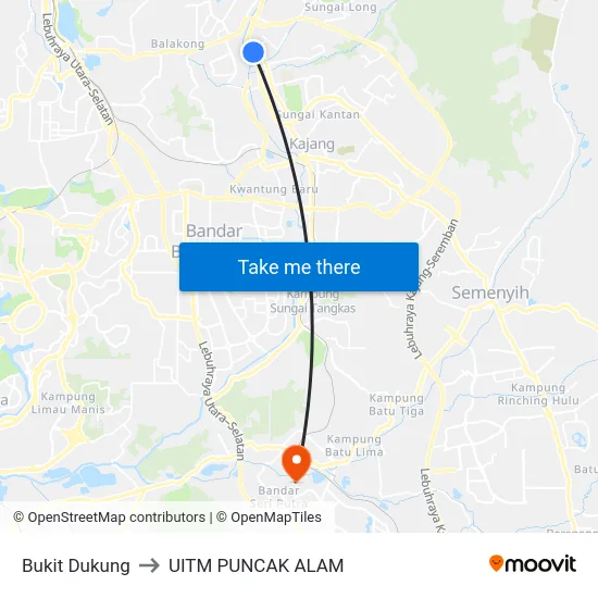 Bukit Dukung to UITM PUNCAK ALAM map