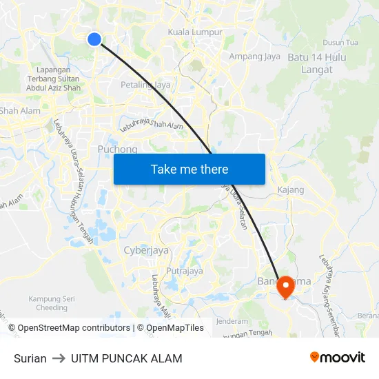 Surian to UITM PUNCAK ALAM map