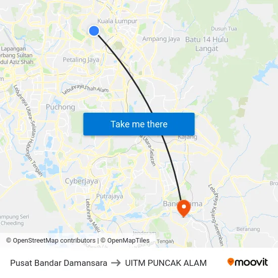 Pusat Bandar Damansara to UITM PUNCAK ALAM map