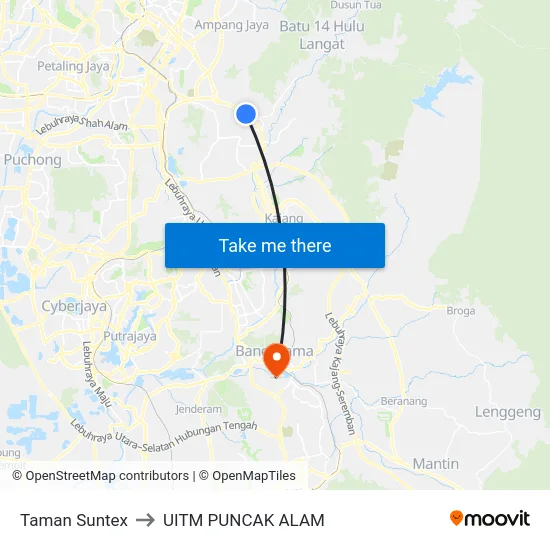 Taman Suntex to UITM PUNCAK ALAM map