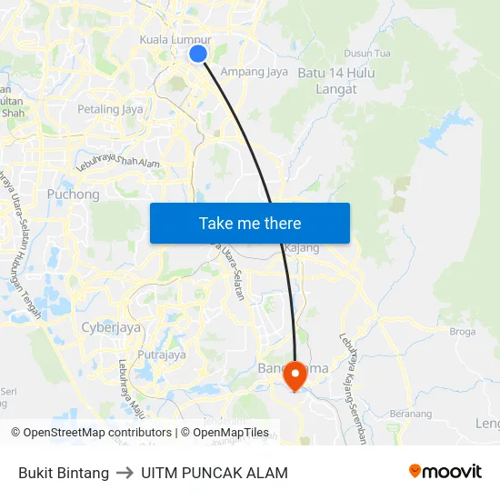 Bukit Bintang to UITM PUNCAK ALAM map