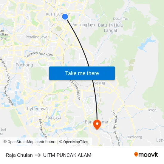Raja Chulan to UITM PUNCAK ALAM map