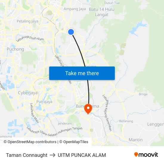 Taman Connaught to UITM PUNCAK ALAM map