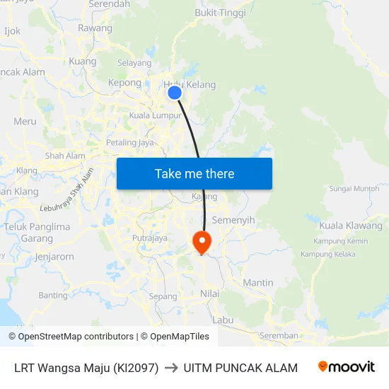 LRT Wangsa Maju (Kl2097) to UITM PUNCAK ALAM map