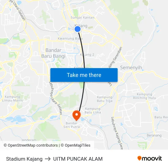 Stadium Kajang to UITM PUNCAK ALAM map