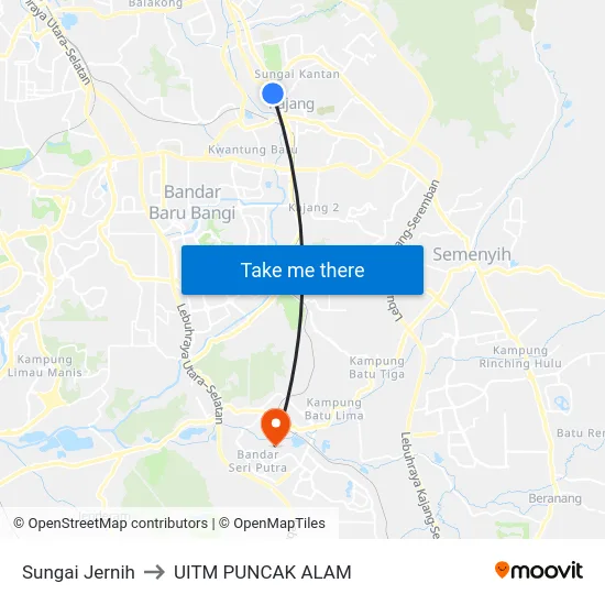 Sungai Jernih to UITM PUNCAK ALAM map