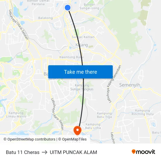 Batu 11 Cheras to UITM PUNCAK ALAM map