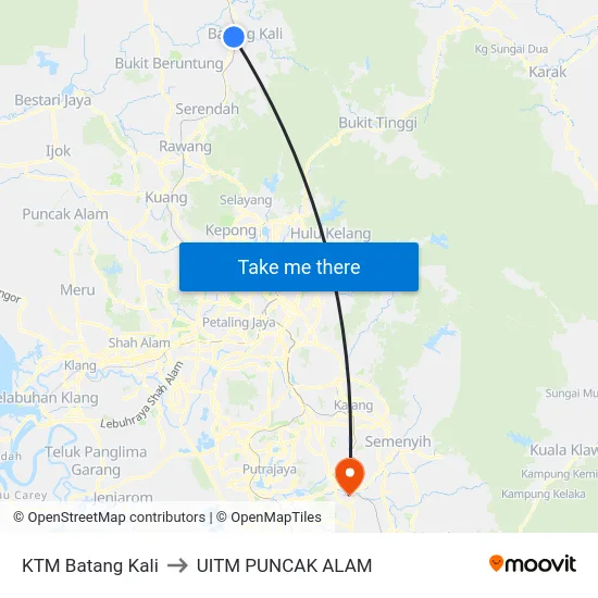 KTM Batang Kali to UITM PUNCAK ALAM map