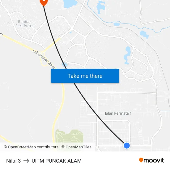 Nilai 3 to UITM PUNCAK ALAM map