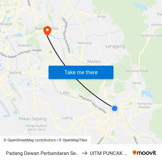 Padang Dewan Perbandaran Seremban to UITM PUNCAK ALAM map