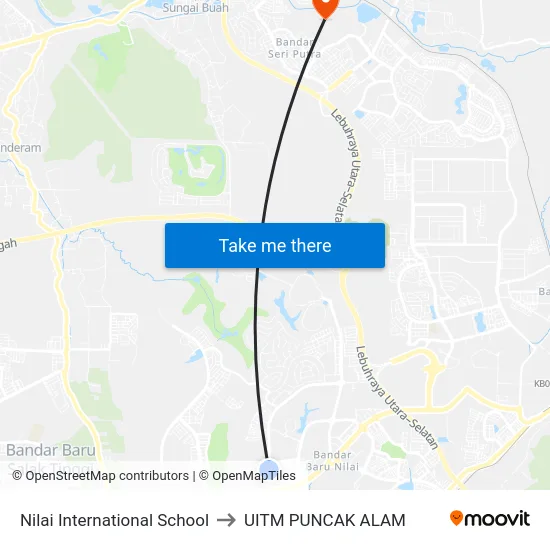 Nilai International School to UITM PUNCAK ALAM map