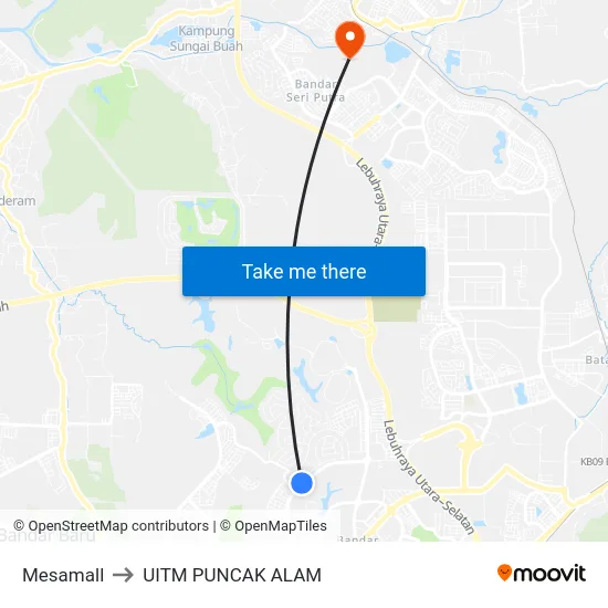 Mesamall to UITM PUNCAK ALAM map