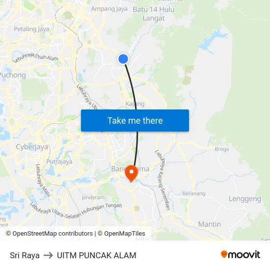 Sri Raya to UITM PUNCAK ALAM map