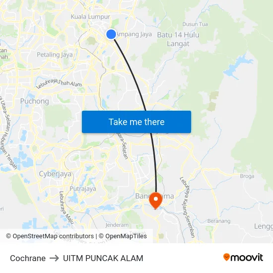 Cochrane to UITM PUNCAK ALAM map