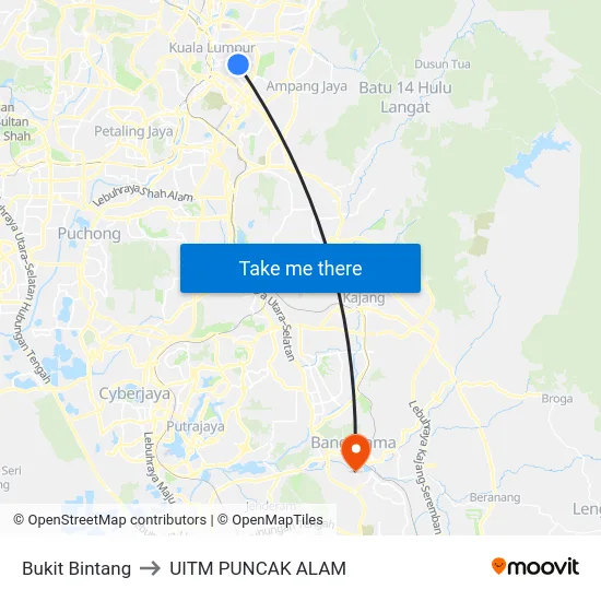 Bukit Bintang to UITM PUNCAK ALAM map