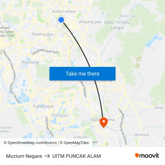 Muzium Negara to UITM PUNCAK ALAM map