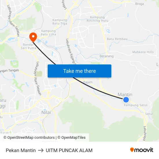 Pekan Mantin to UITM PUNCAK ALAM map