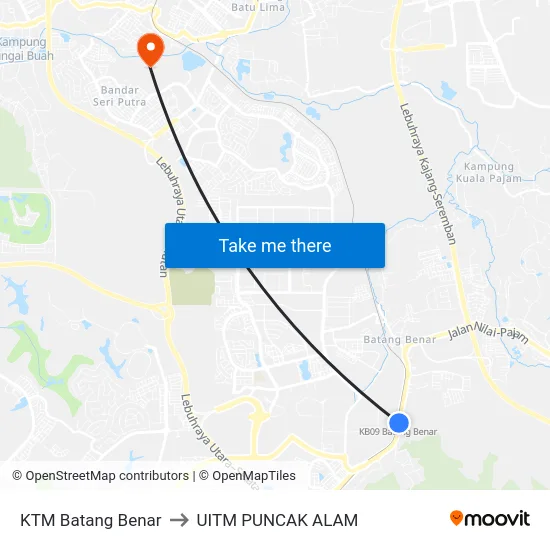 KTM Batang Benar to UITM PUNCAK ALAM map