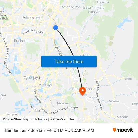 Bandar Tasik Selatan to UITM PUNCAK ALAM map