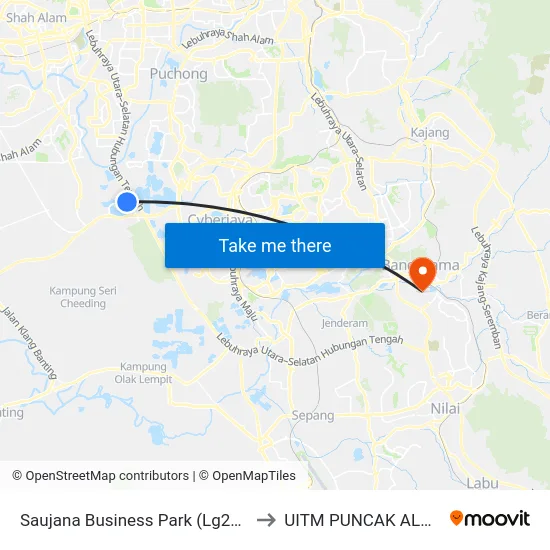 Saujana Business Park (Lg292) to UITM PUNCAK ALAM map