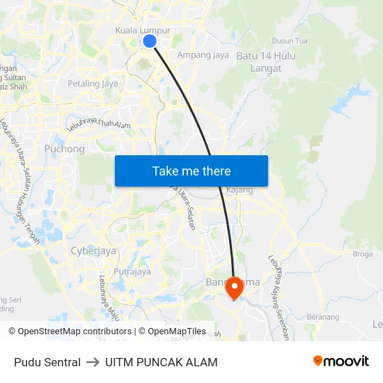 Pudu Sentral to UITM PUNCAK ALAM map