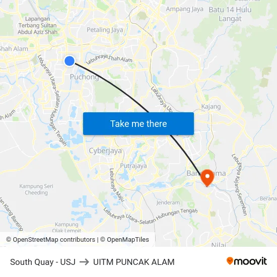 South Quay - USJ to UITM PUNCAK ALAM map