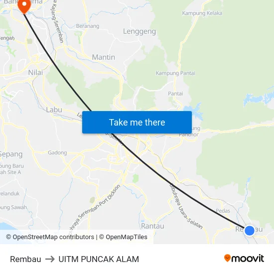 Rembau to UITM PUNCAK ALAM map