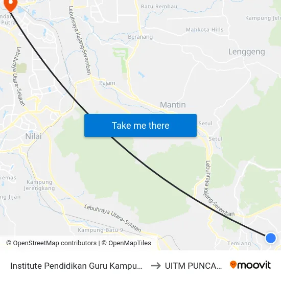 Institute Pendidikan Guru Kampus Raja Melewar to UITM PUNCAK ALAM map