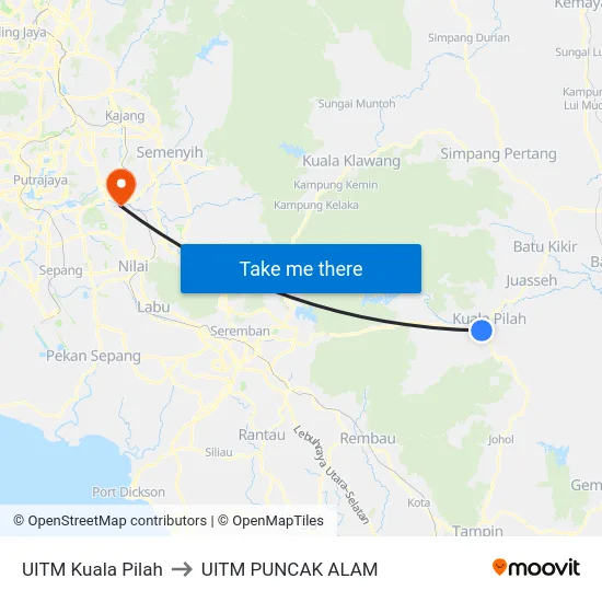 UITM Kuala Pilah to UITM PUNCAK ALAM map