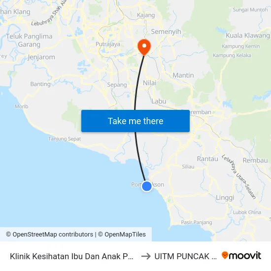 Klinik Kesihatan Ibu Dan Anak Port Dickson to UITM PUNCAK ALAM map