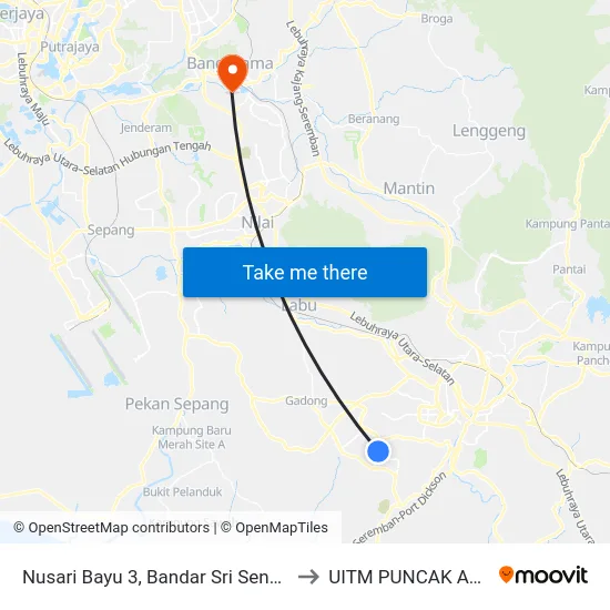 Nusari Bayu 3, Bandar Sri Sendayan to UITM PUNCAK ALAM map