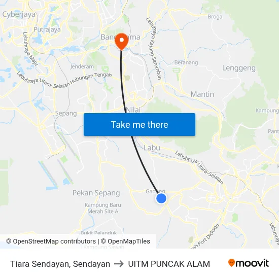 Tiara Sendayan, Sendayan to UITM PUNCAK ALAM map