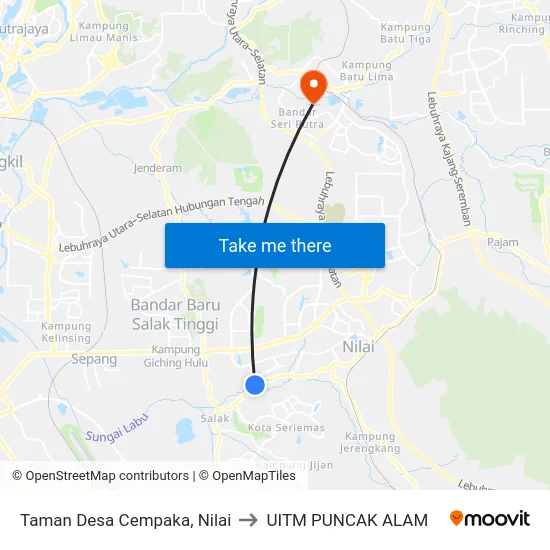 Taman Desa Cempaka, Nilai to UITM PUNCAK ALAM map
