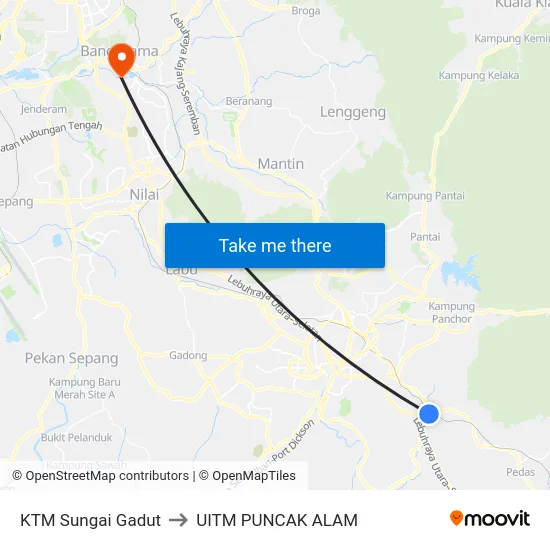 KTM Sungai Gadut to UITM PUNCAK ALAM map