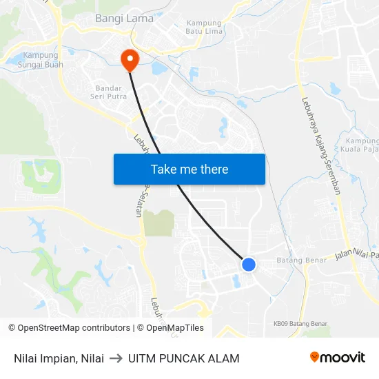 Nilai Impian, Nilai to UITM PUNCAK ALAM map