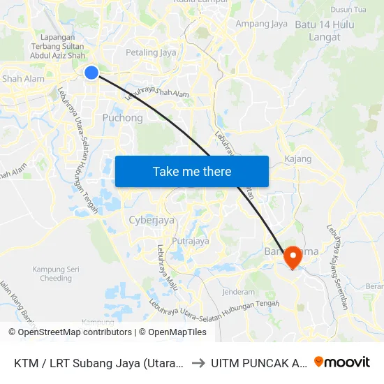KTM / LRT Subang Jaya (Utara) (Sj63) to UITM PUNCAK ALAM map