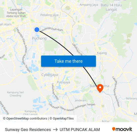 Sunway Geo Residences to UITM PUNCAK ALAM map