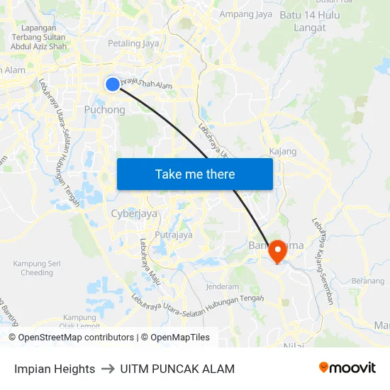 Impian Heights to UITM PUNCAK ALAM map