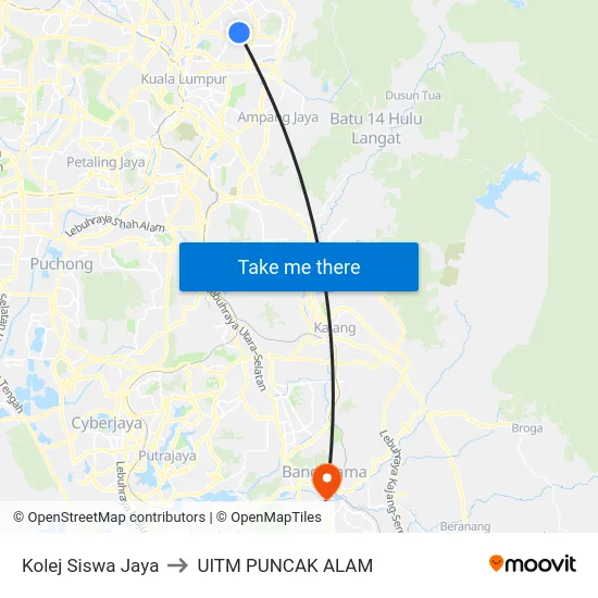 Kolej Siswa Jaya to UITM PUNCAK ALAM map