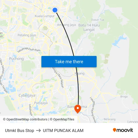 Utmkl Bus Stop to UITM PUNCAK ALAM map