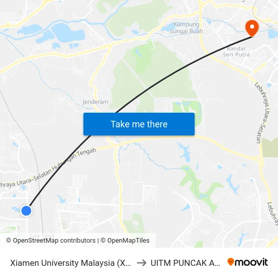 Xiamen University Malaysia (Xmum) to UITM PUNCAK ALAM map