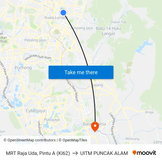 MRT Raja Uda, Pintu A (Kl62) to UITM PUNCAK ALAM map