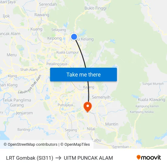LRT Gombak (Sl311) to UITM PUNCAK ALAM map