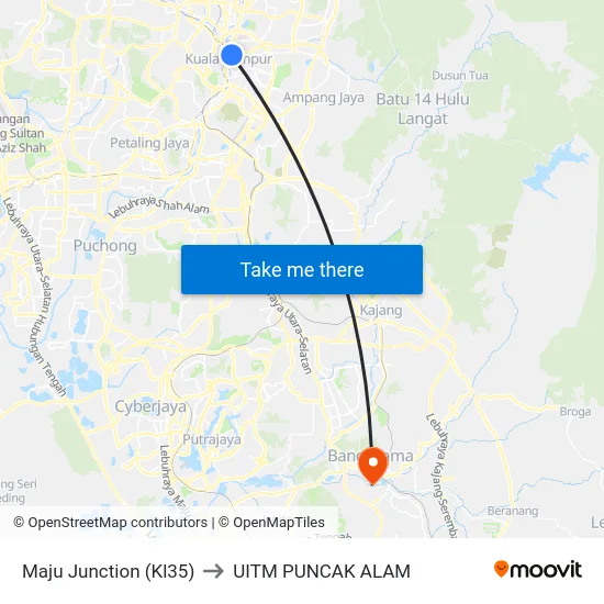 Maju Junction (Kl35) to UITM PUNCAK ALAM map