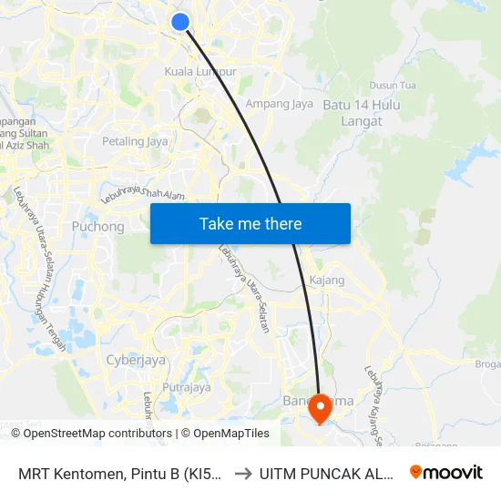MRT Kentomen, Pintu B (Kl585) to UITM PUNCAK ALAM map