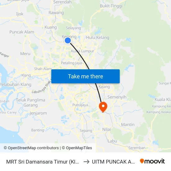 MRT Sri Damansara Timur (Kl1758) to UITM PUNCAK ALAM map