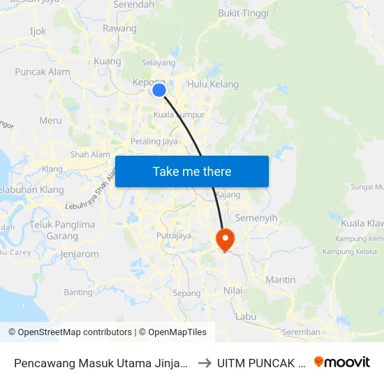 Pencawang Masuk Utama Jinjang (Kl480) to UITM PUNCAK ALAM map
