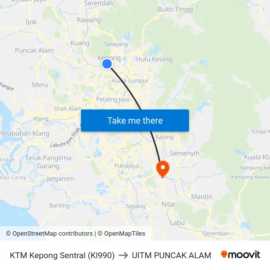 KTM Kepong Sentral (Kl990) to UITM PUNCAK ALAM map