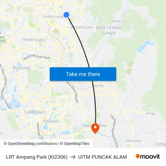 LRT Ampang Park (Kl2306) to UITM PUNCAK ALAM map